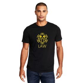 Qivi One Piece Law Logo Baskılı Siyah Erkek Örme T-shirt