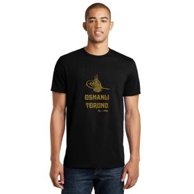 Qivi Osmanlı Torunu Tugra 1453 Baskılı Siyah Erkek Örme T-shirt