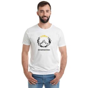Qivi Overwatch Logo Tipografi Baskılı Beyaz Erkek T-shirt