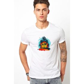 Qivi Palmiye Ağaçları Malibu Soyut Alacakaranlıkta Ada Baskılı Beyaz Erkek T-shirt