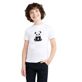 Qivi Panda Baskılı Unisex Çocuk Beyaz T-shirt