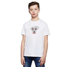 Qivi Papyonlu Köpek Baskılı Unisex Çocuk Beyaz T-shirt