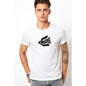 Qivi Peace Güvercin Baskılı Beyaz Erkek Örme T-shirt