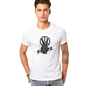 Qivi Peace Hand Baskılı Beyaz Erkek T-shirt