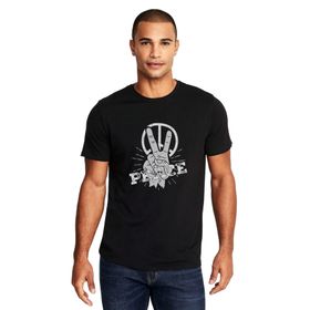 Qivi Peace Hand Baskılı Siyah Erkek Örme T-shirt