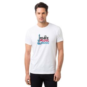 Qivi Peace Love Music Baskılı Beyaz Erkek T-shirt