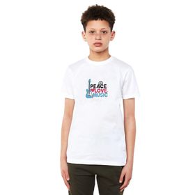 Qivi Peace Love Music Baskılı Unisex Çocuk Beyaz T-shirt