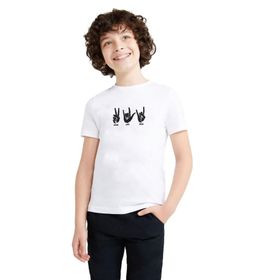 Qivi Peace Love Rock Baskılı Unisex Çocuk Beyaz T-shirt