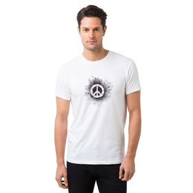 Qivi Peace Splash Baskılı Beyaz Erkek T-shirt