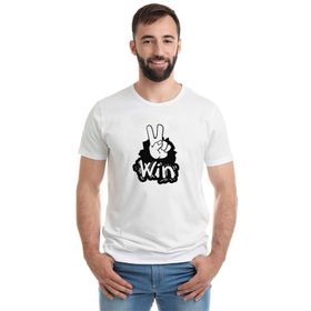 Qivi Peace Win Baskılı Beyaz Erkek T-shirt