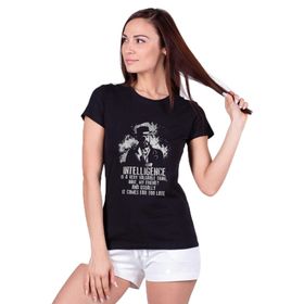 Qivi Peaky Blinders Alfie Baskılı Siyah Kadın Örme T-shirt