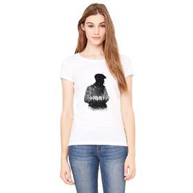 Qivi Peaky Blinders Tommy Shelby Gölge Baskılı Beyaz Örme Kadın T-shirt