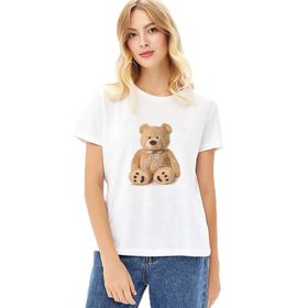 Qivi Polo Bear Baskılı Beyaz Kadın T-shirt