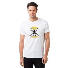 Qivi Pubg Kurukafa Sarı Gri Baskılı Beyaz Erkek T-shirt