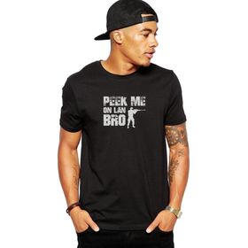 Qivi Pubg Peek Me On Lan Bro Baskılı Siyah Erkek Örme T-shirt