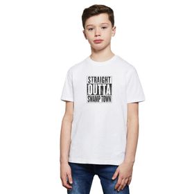 Qivi Pubg Straıght Outta Swamp Town Baskılı Unisex Çocuk Beyaz T-shirt