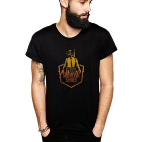 Qivi Pubg Survival Series Baskılı Siyah Erkek Örme T-shirt