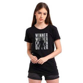 Qivi Pubg Winner Kadın Baskılı Siyah Örme Kadın T-shirt
