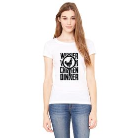 Qivi Pubg Winner Tava Tavuk Baskılı Beyaz Örme Kadın T-shirt