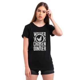 Qivi Pubg Winner Tava Tavuk Baskılı Siyah Örme Kadın T-shirt