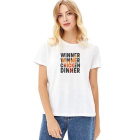 Qivi Pubg Winner Tavuk Baskılı Beyaz Örme Kadın T-shirt