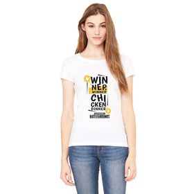 Qivi Pubg Winner Winner Baskılı Beyaz Örme Kadın T-shirt