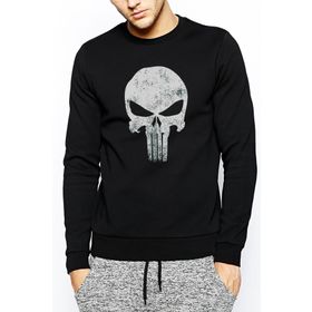 Qivi Punisher Baskılı Siyah Erkek Uzun Kol Örme Sweatshirt