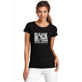 Qivi Queen We Will Rock You Baskılı Siyah Örme Kadın T-shirt