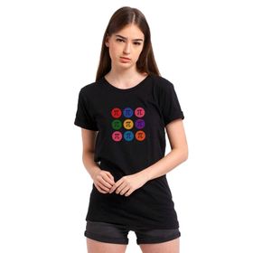Qivi RF0247-KDNTS 14 Mart Dünya Pi Günü Dj Baskılı Siyah Kadın Örme T-shirt