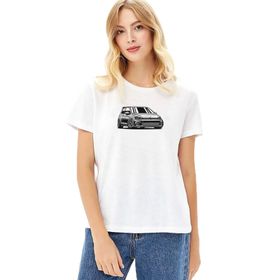 Qivi RF0666-KDNTS VW Golf Gtı Baskılı Beyaz Örme Kadın T-shirt