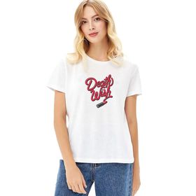 Qivi Riverdale Death Wish Baskılı Beyaz Örme Kadın T-shirt