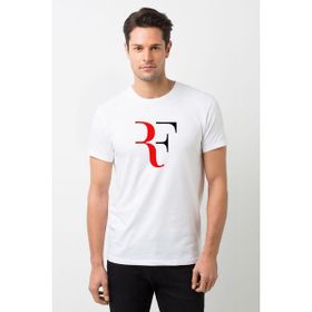 Qivi Roger Federer RF Baskılı Beyaz Örme Erkek T-shirt