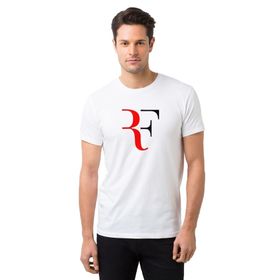 Qivi Roger Federer RF Baskılı Beyaz Örme Erkek T-shirt