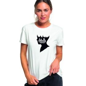 Qivi S Baskılı Beyaz Örme Kadın T-shirt