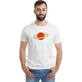 Qivi Saturn Baskılı Beyaz Erkek Örme T-shirt