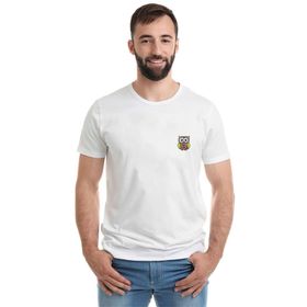 Qivi Sevimli Baykuş Yeşil Ve Beyaz Gömlekli Göğüs Baskılı Beyaz Erkek T-shirt