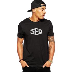Qivi Sf9 Logo Baskılı Siyah Erkek Örme T-shirt