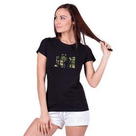 Qivi SFK0134KDNTS JÖH Kamuflaj Baskılı Siyah Örme Kadın T-Shirt