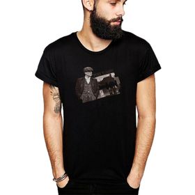 Qivi SFK0472ERKTS Peaky Blinders Baskılı Siyah Örme Erkek T-shirt
