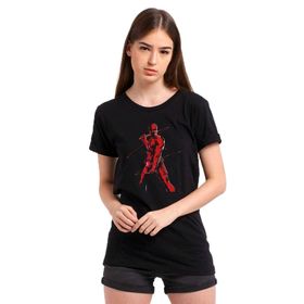 Qivi SFK0491KDNTS Daredavil Red Baskılı Siyah Örme Kadın T-shirt