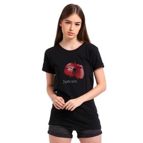 Qivi SFK0501KDNTS Death Note Elma Baskılı Siyah Örme Kadın T-shirt