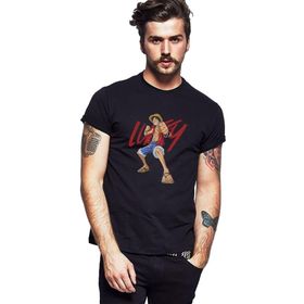 Qivi SFK0518ERKTS Anime Onepiece Luffy Baskılı Siyah Örme Erkek T-shirt