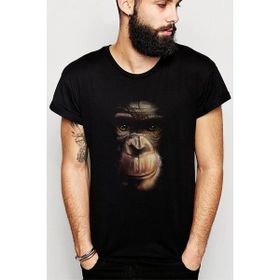 Qivi SFK0520ERKTS Animal Maymun Baskılı Siyah Örme Erkek T-shirt