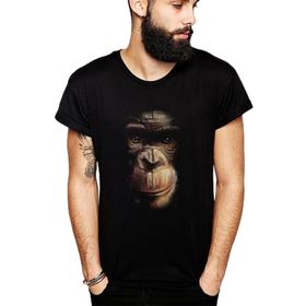 Qivi SFK0520ERKTS Animal Maymun Baskılı Siyah Örme Erkek T-shirt