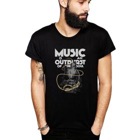 Qivi SFK0526ERKTS Musıc is an Outburst Baskılı Siyah Örme Erkek T-shirt