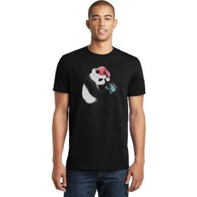 Qivi SFK0534ERKTS Kırmızı Başlıklı Panda Baskılı Siyah Örme Erkek T-shirt