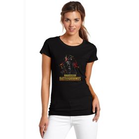 Qivi SFK0543KDNTS Pubg Battlegrounds Baskılı Siyah Örme Kadın T-shirt
