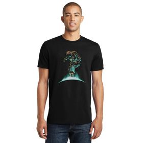 Qivi SFK0603ERKTS Astronot Kaykay Baskılı Siyah Örme Erkek T-shirt