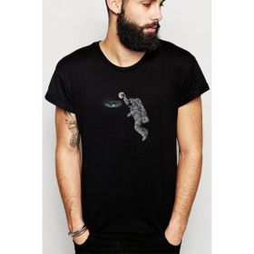 Qivi SFK0604ERKTS Astronot Smaç Baskılı Siyah Örme Erkek T-shirt