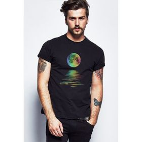 Qivi SFK0605ERKTS Ay Yansıma Baskılı Siyah Örme Erkek T-shirt
